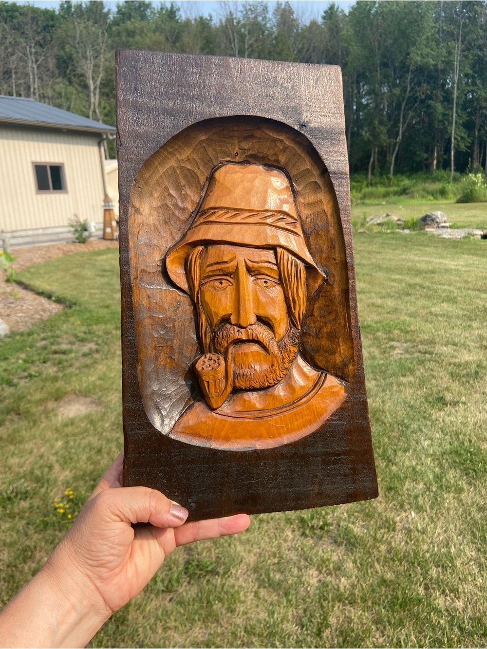 Vintage Hand-Carved Wood Panel – Bearded Man-Sourced in Germany